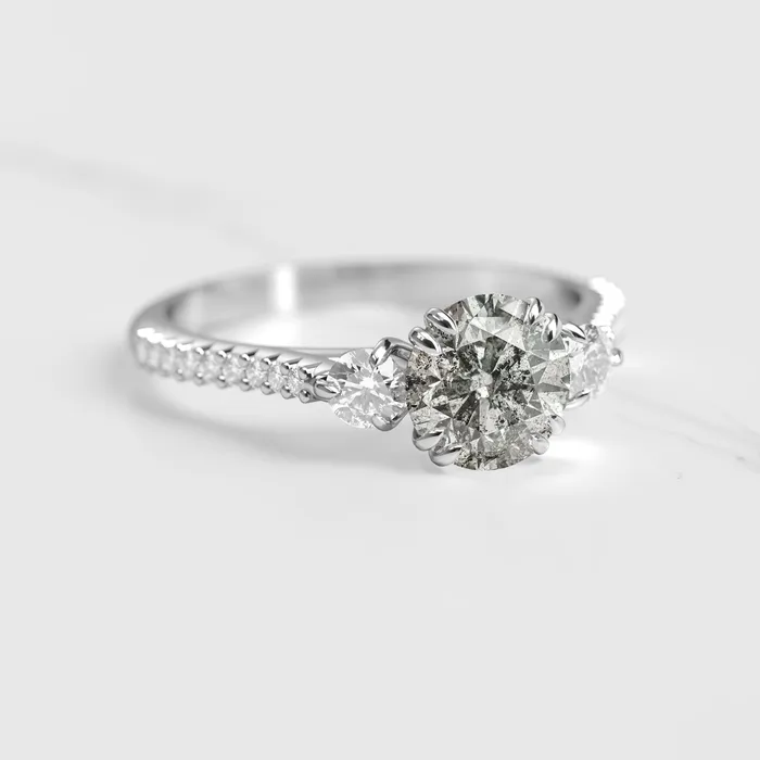 Capucinne Rings Round Half Pave Salt Pepper Diamond Ring with Accent