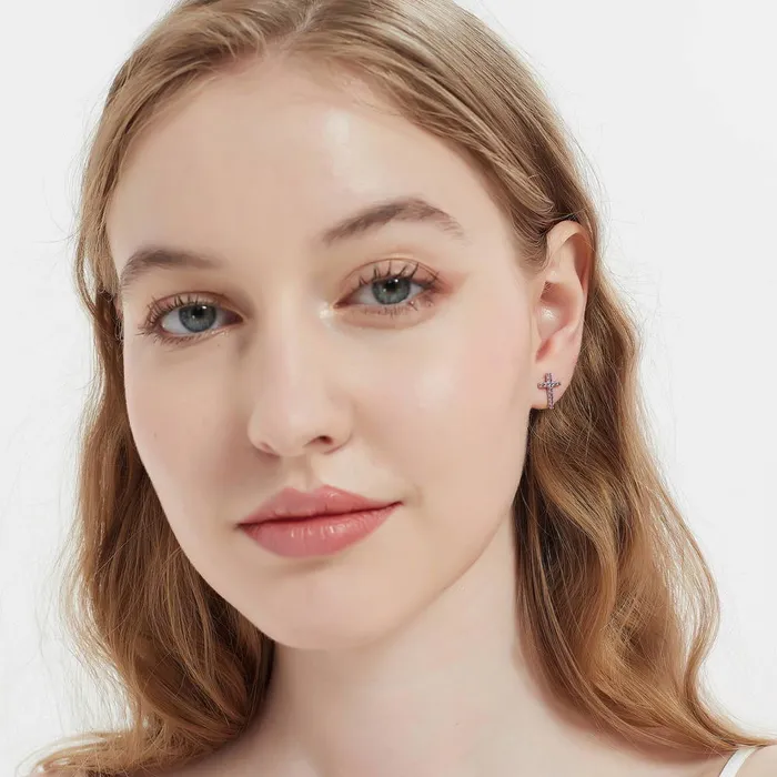 Cross CZ Stud Earrings in Sterling Silver BERRICLE Earrings