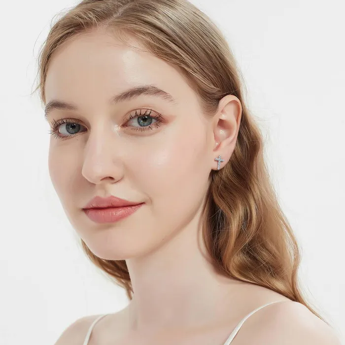 Cross CZ Stud Earrings in Sterling Silver BERRICLE Earrings