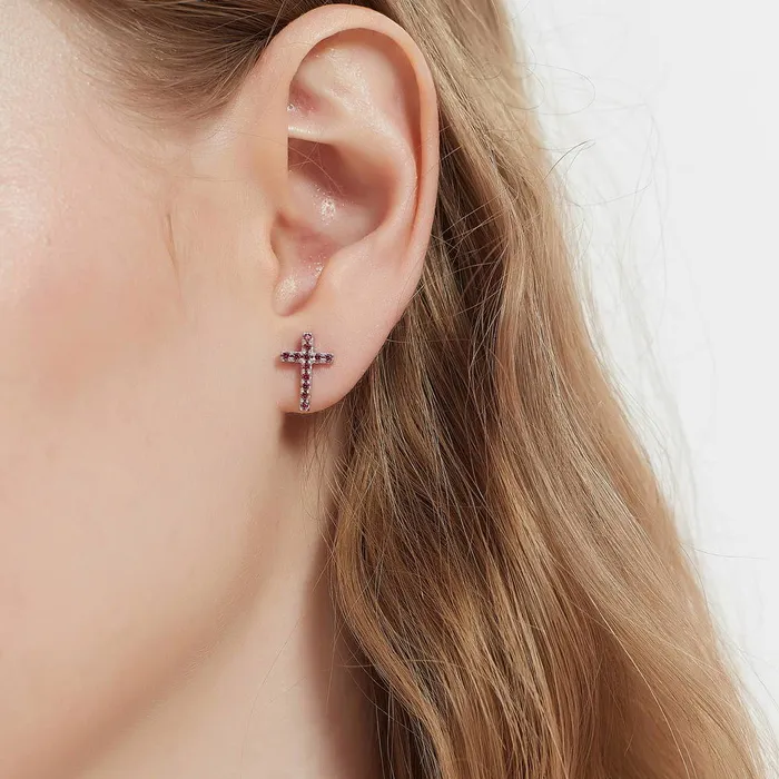 Cross CZ Stud Earrings in Sterling Silver BERRICLE Earrings