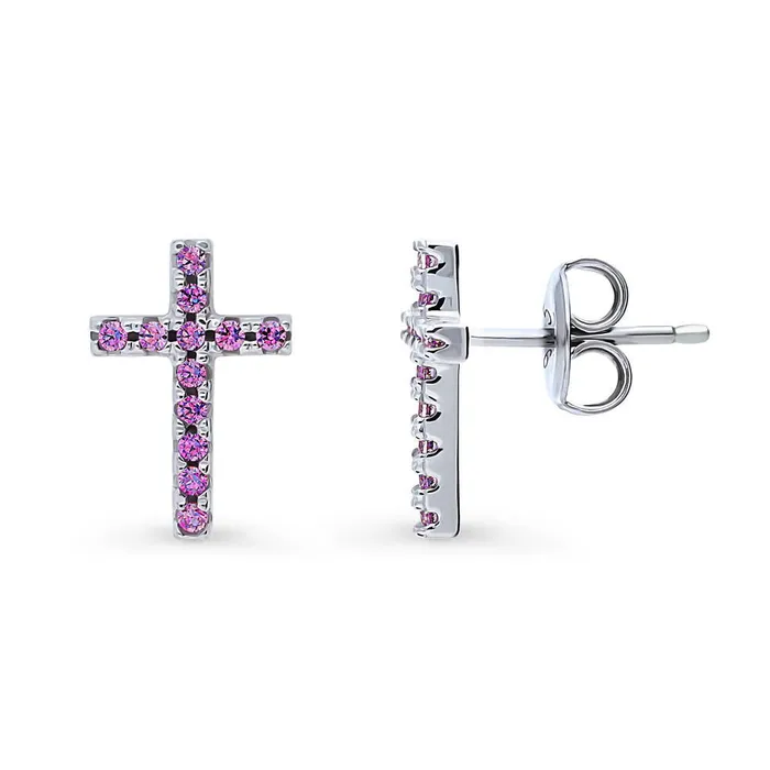Cross CZ Stud Earrings in Sterling Silver BERRICLE Earrings