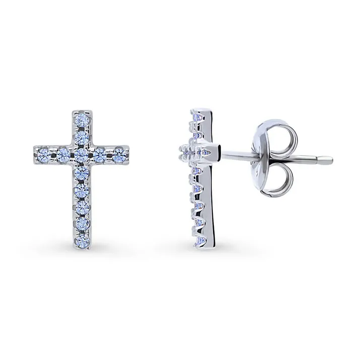 Cross CZ Stud Earrings in Sterling Silver BERRICLE Earrings