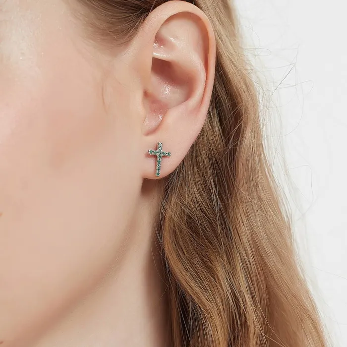Cross CZ Stud Earrings in Sterling Silver BERRICLE Earrings