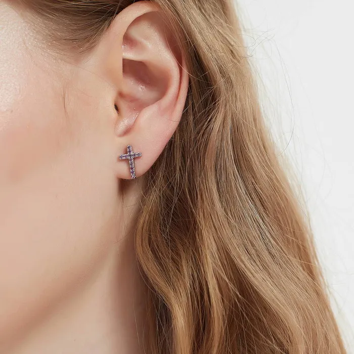 Cross CZ Stud Earrings in Sterling Silver BERRICLE Earrings