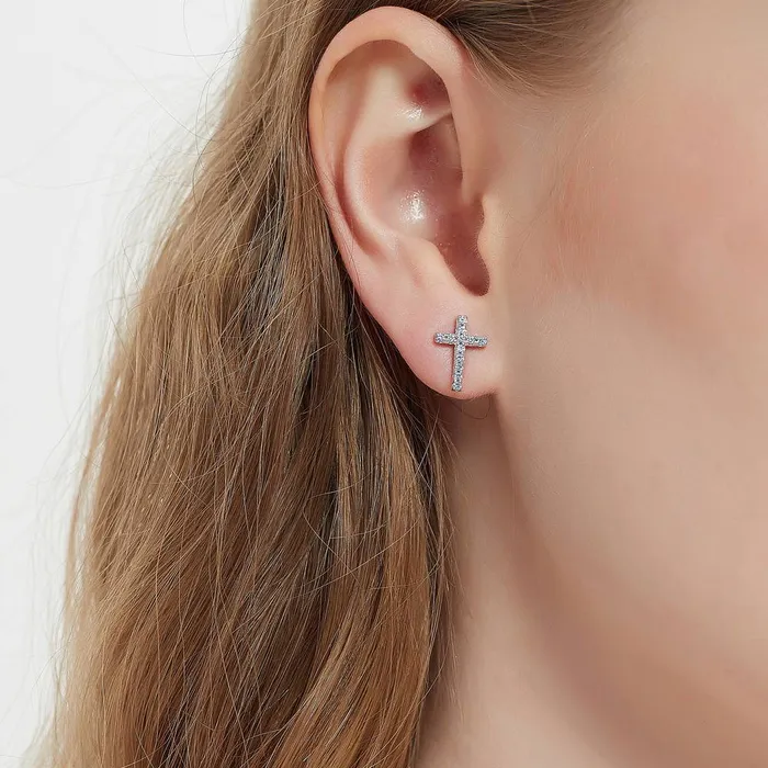 Cross CZ Stud Earrings in Sterling Silver BERRICLE Earrings