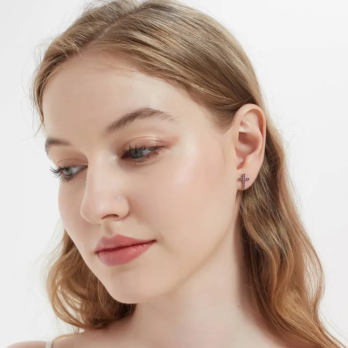 Cross CZ Stud Earrings in Sterling Silver BERRICLE Earrings