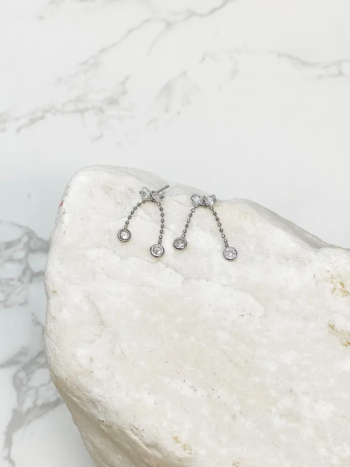 Crystal Bowtie Drop Earrings Silver Prep Obsessed VP Earrings