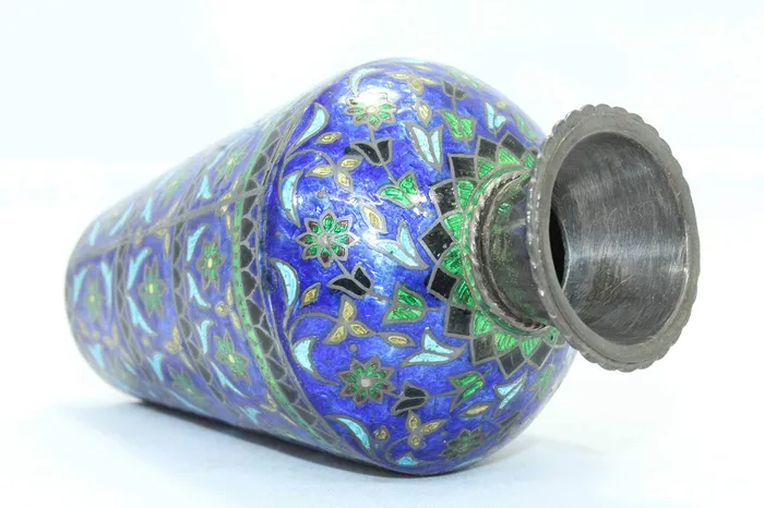 Dropshipped via Social Commerce Network Rings Rajasthan Gems Antique Old Flower Vase Handmade Indian Enamel Work 925 Sterling Silver 4