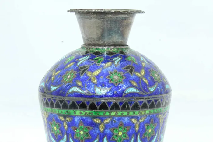 Dropshipped via Social Commerce Network Rings Rajasthan Gems Antique Old Flower Vase Handmade Indian Enamel Work 925 Sterling Silver 4