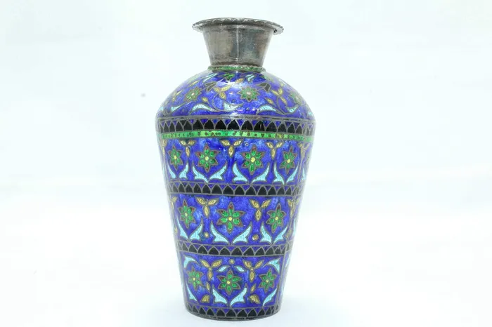 Dropshipped via Social Commerce Network Rings Rajasthan Gems Antique Old Flower Vase Handmade Indian Enamel Work 925 Sterling Silver 4