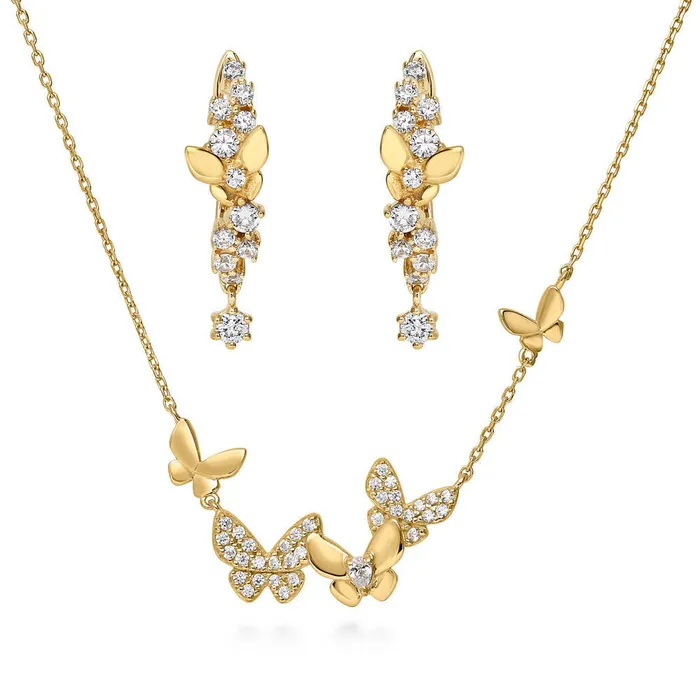 Earrings BERRICLE Butterfly CZ Set in Gold Flashed Sterling Silver