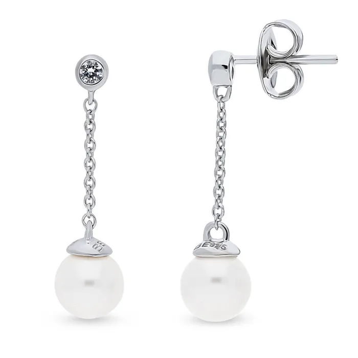 Earrings BERRICLE Solitaire Imitation Pearl Earrings in Sterling Silver