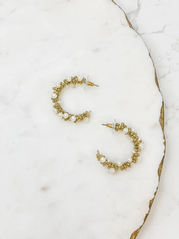 Earrings Prep Obsessed LM Classic Pearl Cluster Hoop Earrings Gold