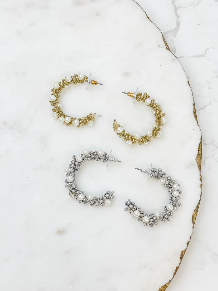 Earrings Prep Obsessed LM Classic Pearl Cluster Hoop Earrings Gold