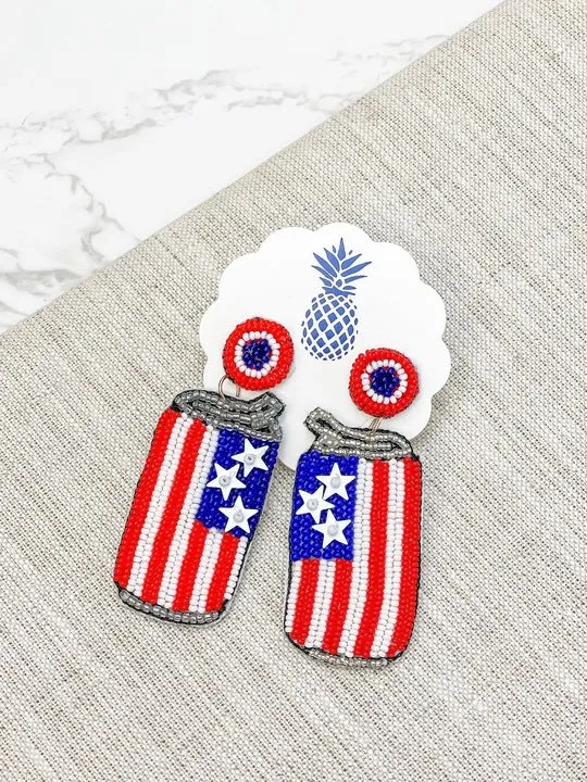 Earrings Prep Obsessed TL Red White Blue Beer Beaded Dangle Earrings
