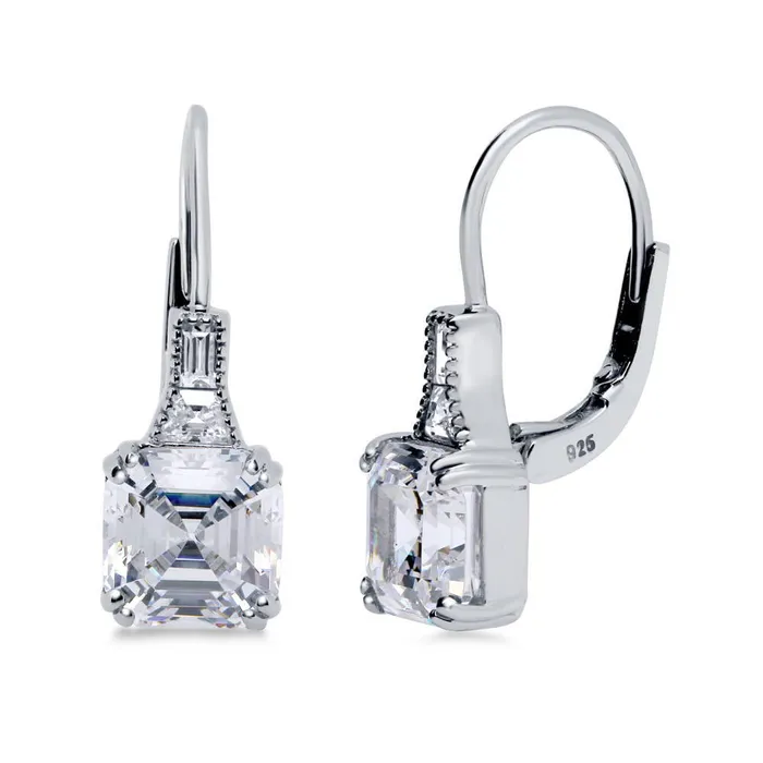 Earrings Solitaire 4ct Asscher CZ Leverback Earrings in Sterling Silver BERRICLE Earrings Solitaire 4ct Asscher CZ Leverback Earrings in Sterling Silver BERRICLE