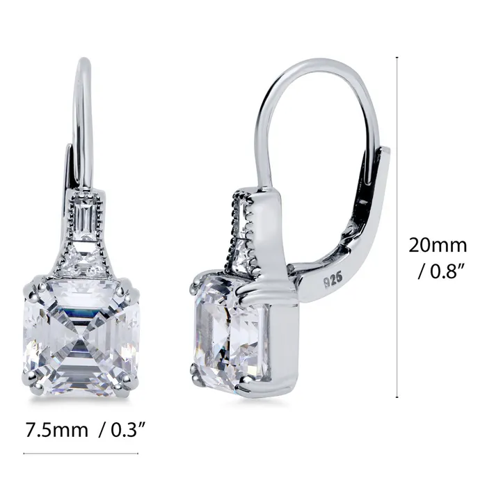 Earrings Solitaire 4ct Asscher CZ Leverback Earrings in Sterling Silver BERRICLE