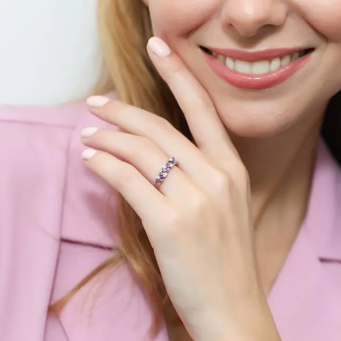 Flower Cluster Purple CZ Stackable Band in Sterling Silver BERRICLE Rings