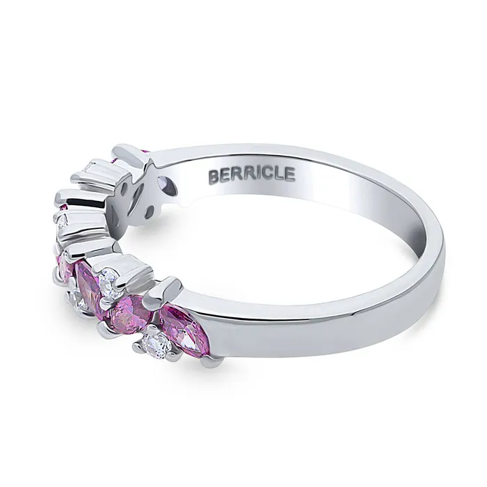 Flower Cluster Purple CZ Stackable Band in Sterling Silver BERRICLE Rings