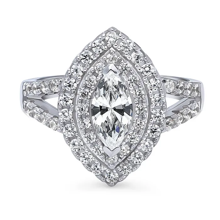 Halo Marquise CZ Split Shank Ring in Sterling Silver BERRICLE Rings