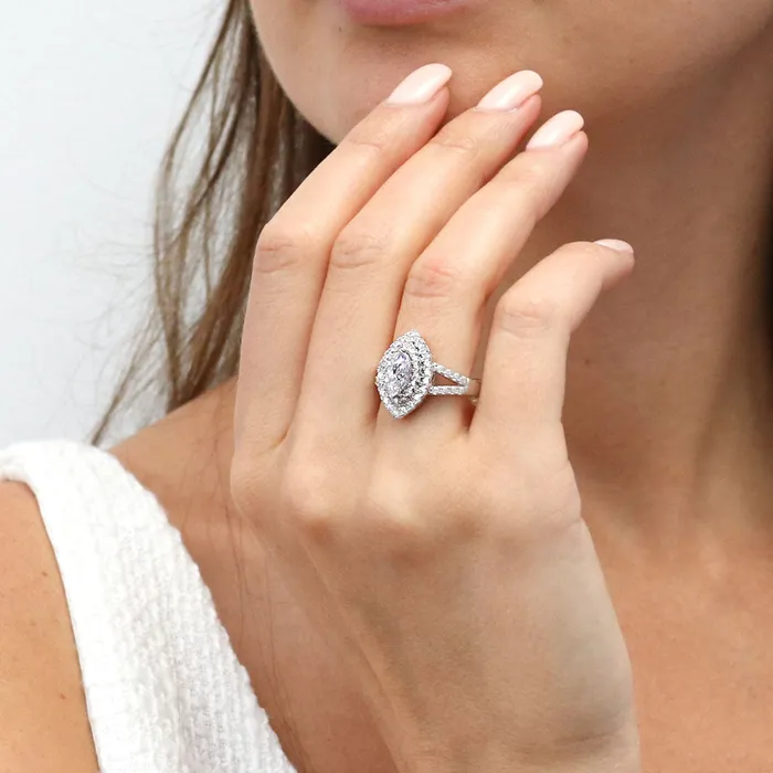 Halo Marquise CZ Split Shank Ring in Sterling Silver BERRICLE Rings