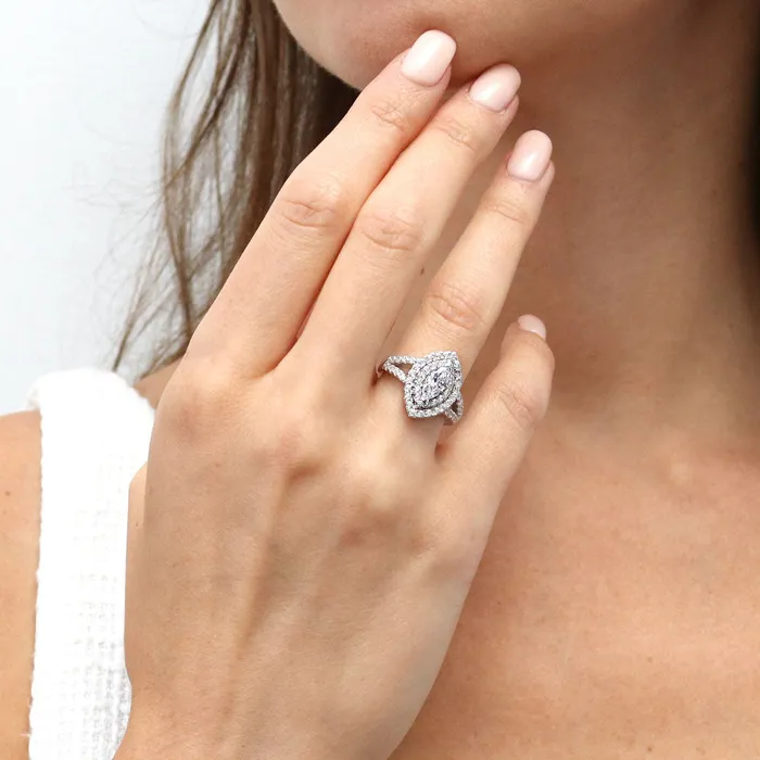 Halo Marquise CZ Split Shank Ring in Sterling Silver BERRICLE Rings