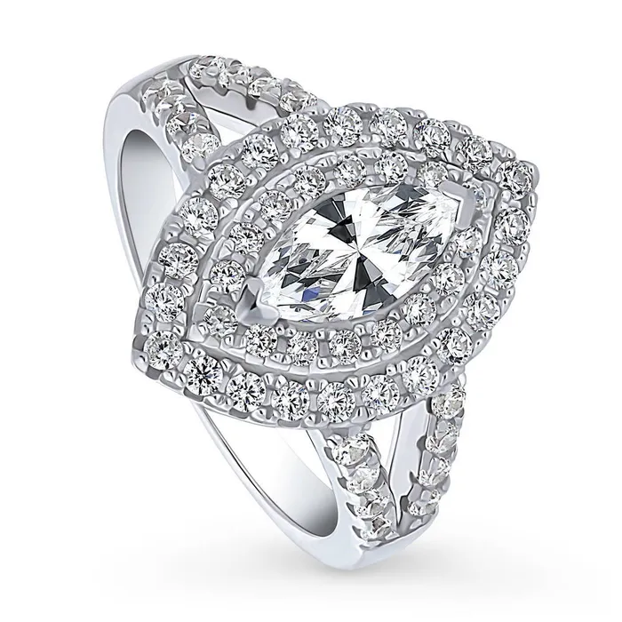 Halo Marquise CZ Split Shank Ring in Sterling Silver BERRICLE Rings