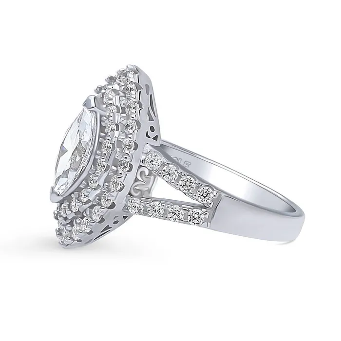Halo Marquise CZ Split Shank Ring in Sterling Silver BERRICLE Rings