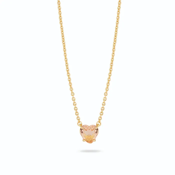 Les Nereides Necklaces Les Nereides Apricot Peach Diamantine Fine Heart Necklace Les Nereides Necklaces Les Nereides Apricot Peach Diamantine Fine Heart Necklace