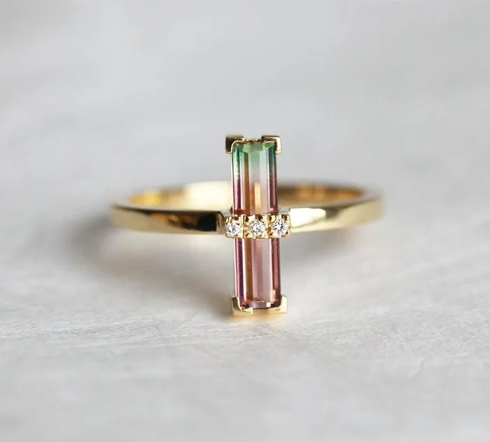Margo Watermelon Tourmaline Ring With Diamonds Ready to Ship Capucinne Rings Margo Watermelon Tourmaline Ring With Diamonds Ready to Ship Capucinne Rings