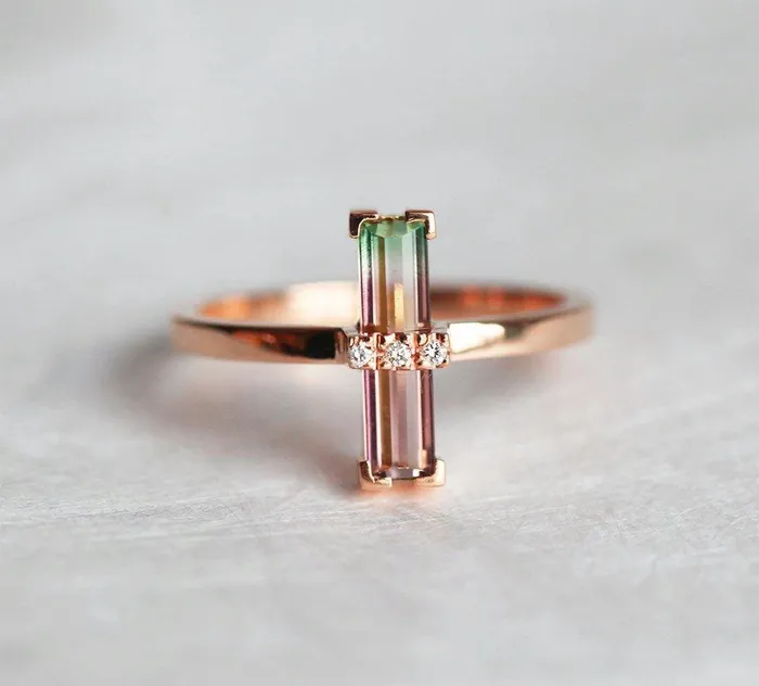 Margo Watermelon Tourmaline Ring With Diamonds Ready to Ship Capucinne Rings
