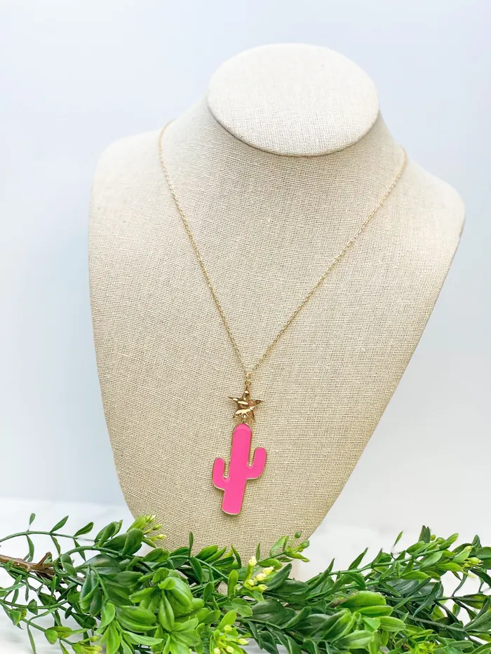 Necklaces Prep Obsessed PR Pink Cactus Enamel Pendant Necklace