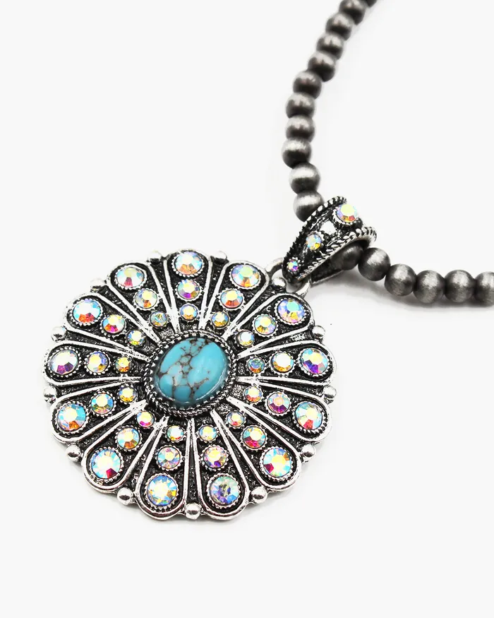 Necklaces UPDATED092024 Navajo Pearl Chain Pendant Necklace with Turquoise Center Necklaces UPDATED092024 Navajo Pearl Chain Pendant Necklace with Turquoise Center