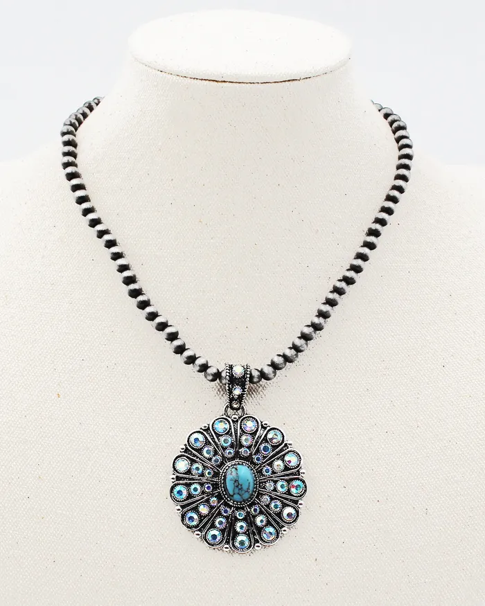 Necklaces UPDATED092024 Navajo Pearl Chain Pendant Necklace with Turquoise Center Necklaces UPDATED092024 Navajo Pearl Chain Pendant Necklace with Turquoise Center