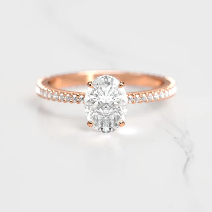 Oval Full Pave Tapered Diamond Ring Capucinne Rings