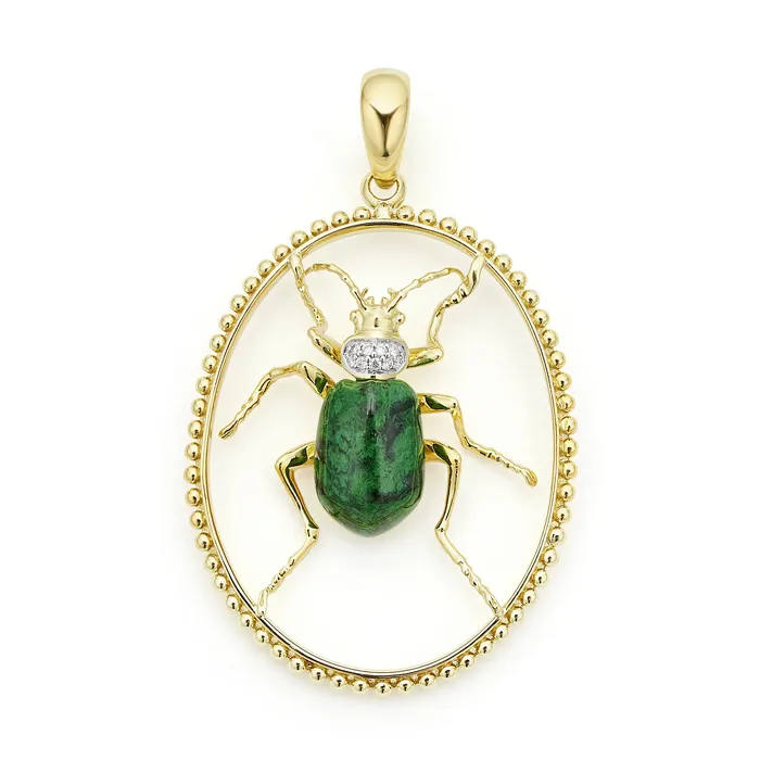 PreStyled Sets Studio 18K Gold Jade and Diamond Beetle Pendant LAGOS