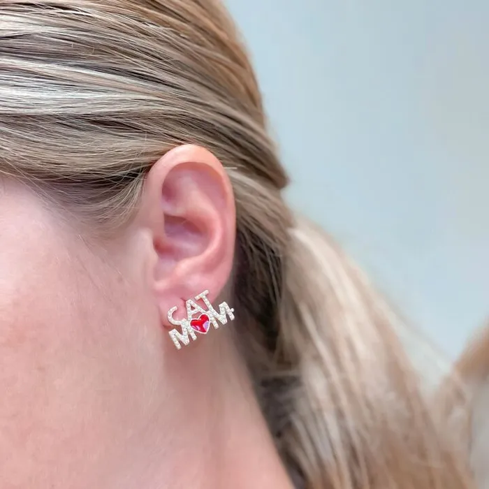 Prep Obsessed PR Earrings Pearl Cat Mom Stud Earrings