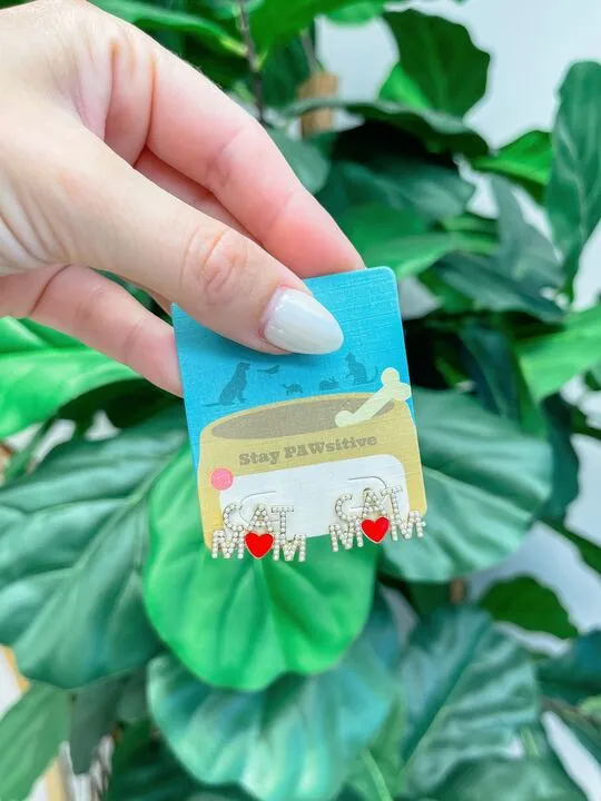 Prep Obsessed PR Earrings Pearl Cat Mom Stud Earrings