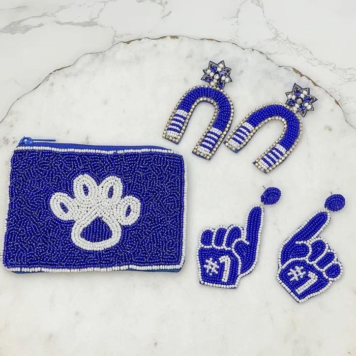Prep Obsessed TL Earrings Game Day Beaded Arch Dangle Earrings Blue White