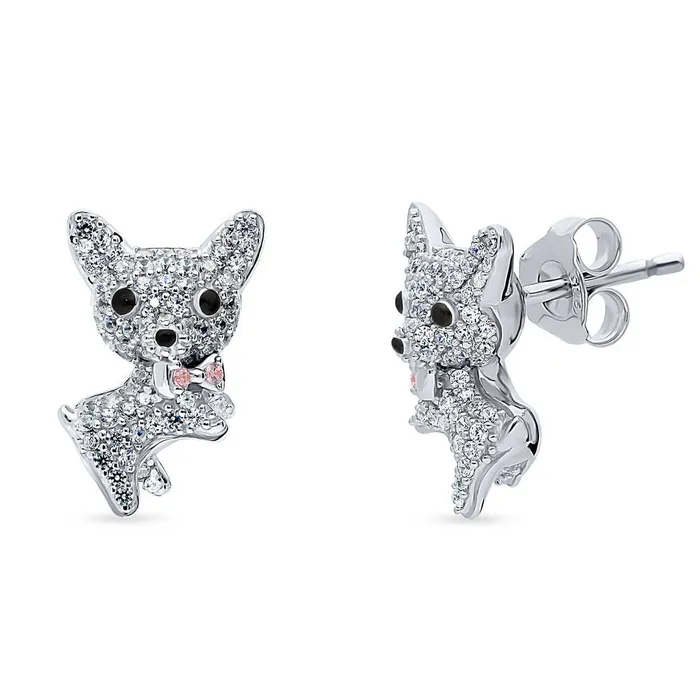 Puppy CZ Stud Earrings in Sterling Silver BERRICLE Earrings