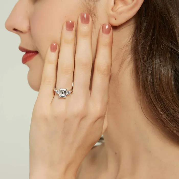 Rings BERRICLE 3Stone 7Stone 26ct Emerald Cut CZ Ring Set in Sterling Silver
