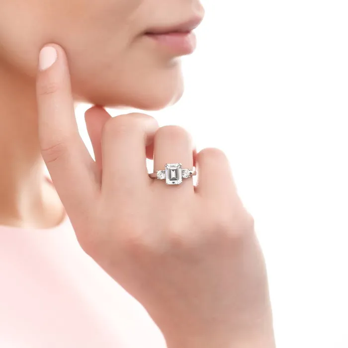 Rings BERRICLE 3Stone 7Stone 26ct Emerald Cut CZ Ring Set in Sterling Silver