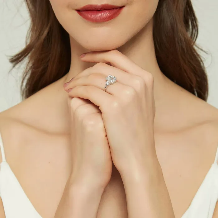 Rings BERRICLE 3Stone 7Stone 26ct Emerald Cut CZ Ring Set in Sterling Silver