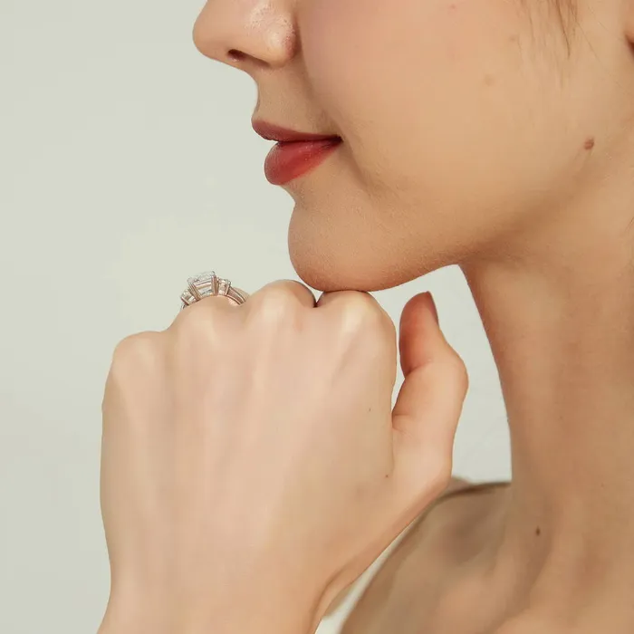 Rings BERRICLE 3Stone 7Stone 26ct Emerald Cut CZ Ring Set in Sterling Silver
