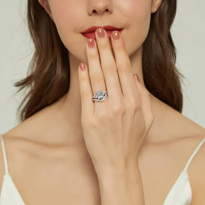 Rings BERRICLE 3Stone 7Stone 26ct Emerald Cut CZ Ring Set in Sterling Silver