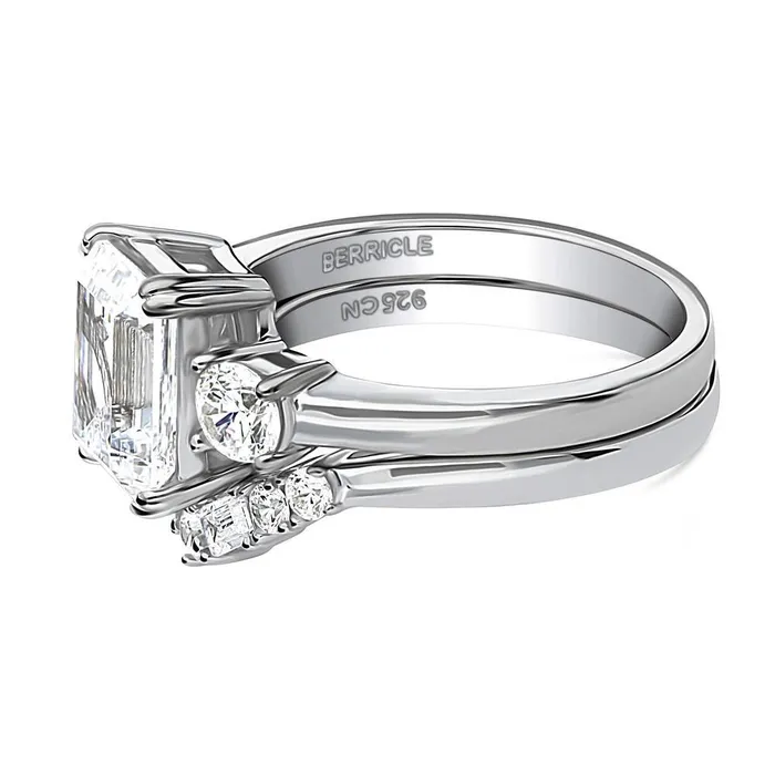 Rings BERRICLE 3Stone 7Stone 26ct Emerald Cut CZ Ring Set in Sterling Silver