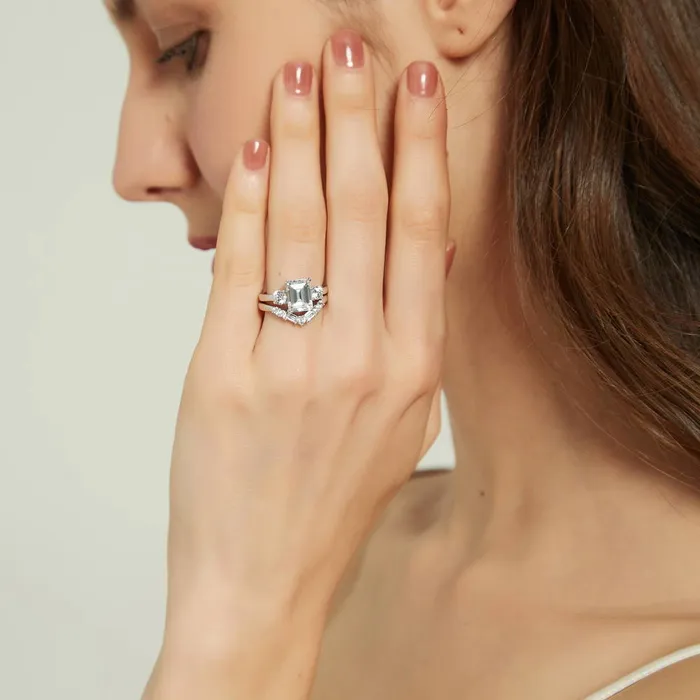 Rings BERRICLE 3Stone 7Stone 26ct Emerald Cut CZ Ring Set in Sterling Silver