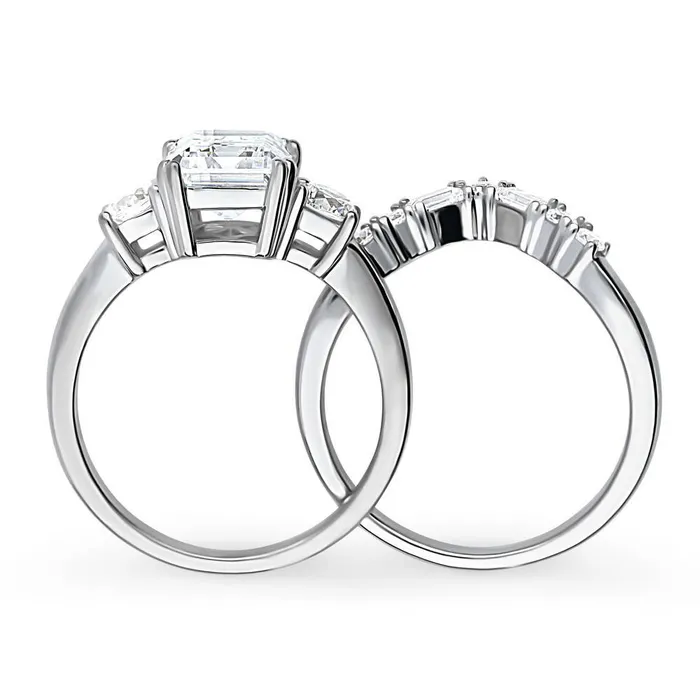 Rings BERRICLE 3Stone 7Stone 26ct Emerald Cut CZ Ring Set in Sterling Silver