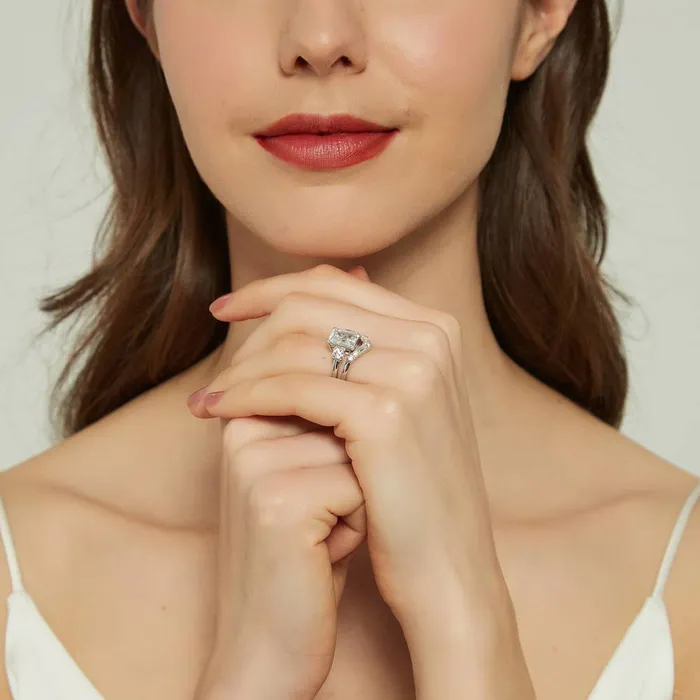 Rings BERRICLE 3Stone 7Stone 26ct Emerald Cut CZ Ring Set in Sterling Silver