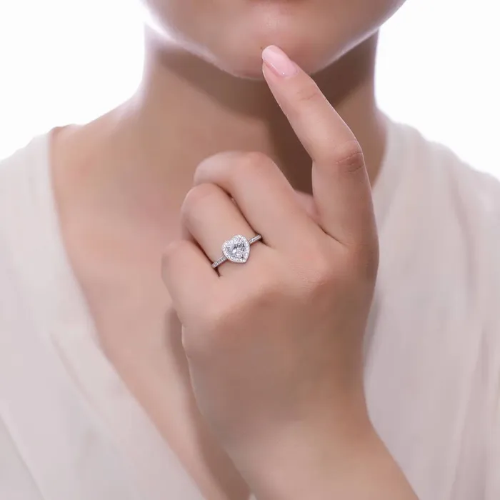 Rings BERRICLE Halo Heart Heart CZ Ring Set in Sterling Silver